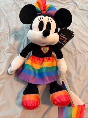 Disney Pride Collection Minnie Mouse Plush Rainbow Flag Stuffed Animal 14” NWT